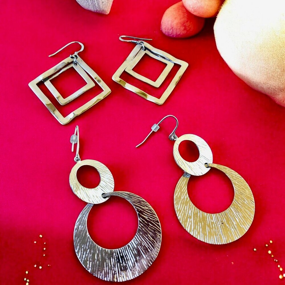 Fashion Silver Color Earrings Dangle French Wire Pierced Lot Of 2 Pairs